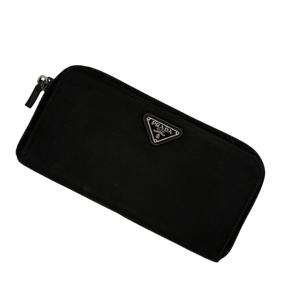 Prada Tessuto Nylon Zip Wallet Nero Black Logo Zip Around
